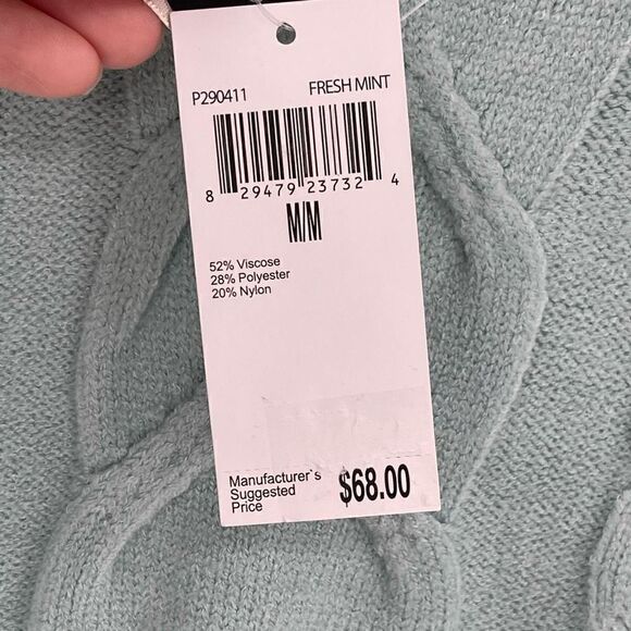 Premise Puff Sleeve Cable Knit Sweater Fresh Mint Soft Cozy Women Medium New - Picture 6 of 6